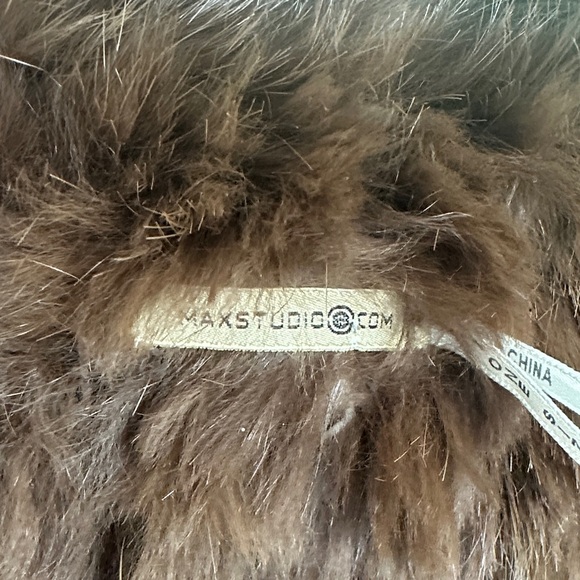 Max Studio Brown Knitted Rabbit Fur Cape with a Tie Closure. - Picture 3 of 7